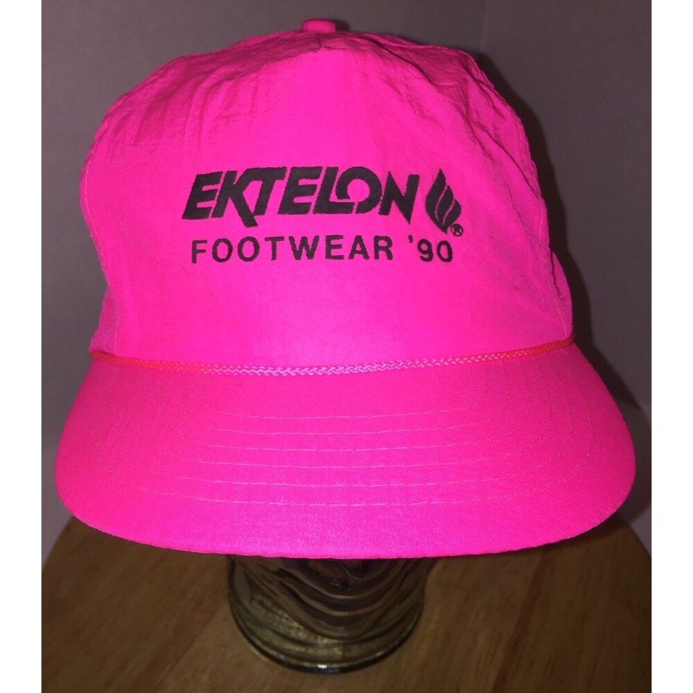 Vintage EKTELON FOOTWEAR '90 Pink Nylon Hat Cap Snapback Racquetball Rugby Rope